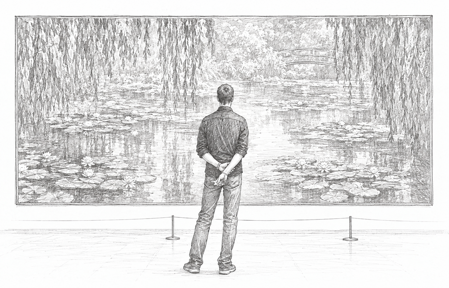 Visitor in Contemplation Before the Lily Pond